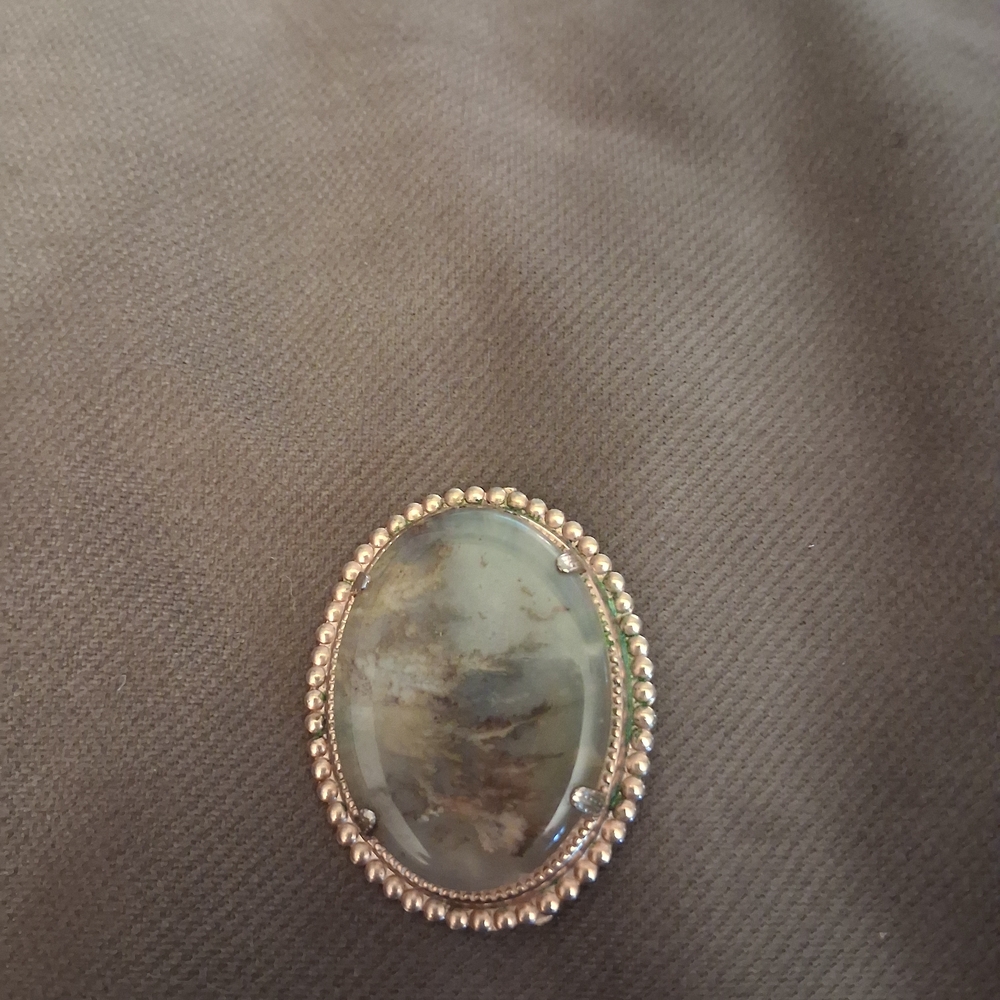 Oval Stone Brooch with Gold Trim